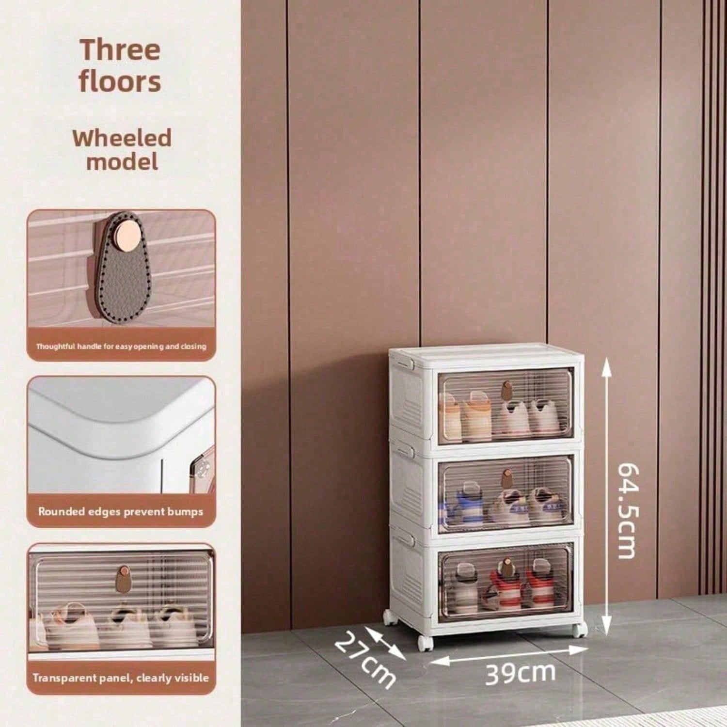 Stackable Shoe Cabinet with Clear Doors | Wheeled Closet Storage Tower for Small Spaces