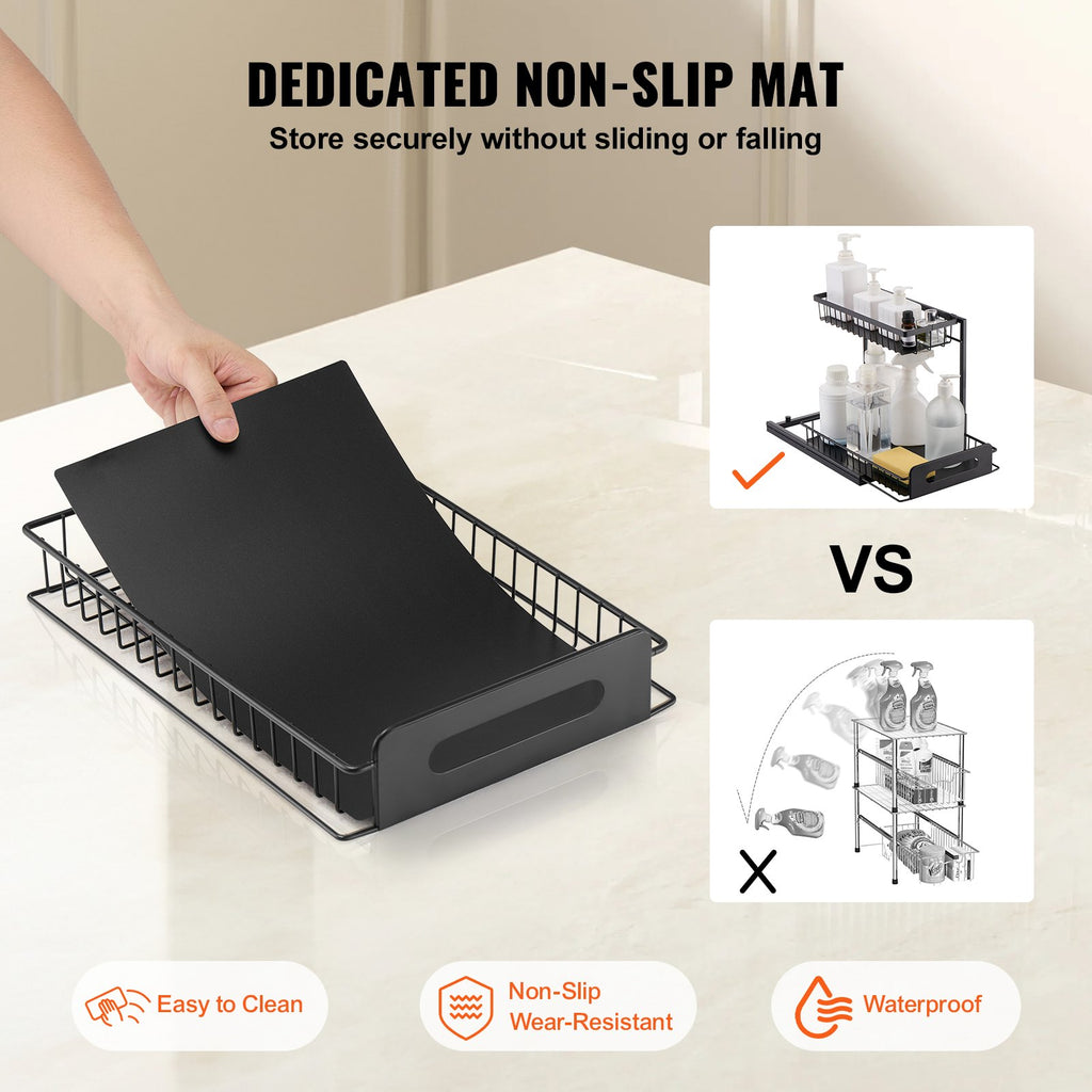 2-Tier Pull-Out Under Sink Organizer | Sliding Cabinet Basket for Kitchen & Bathroom