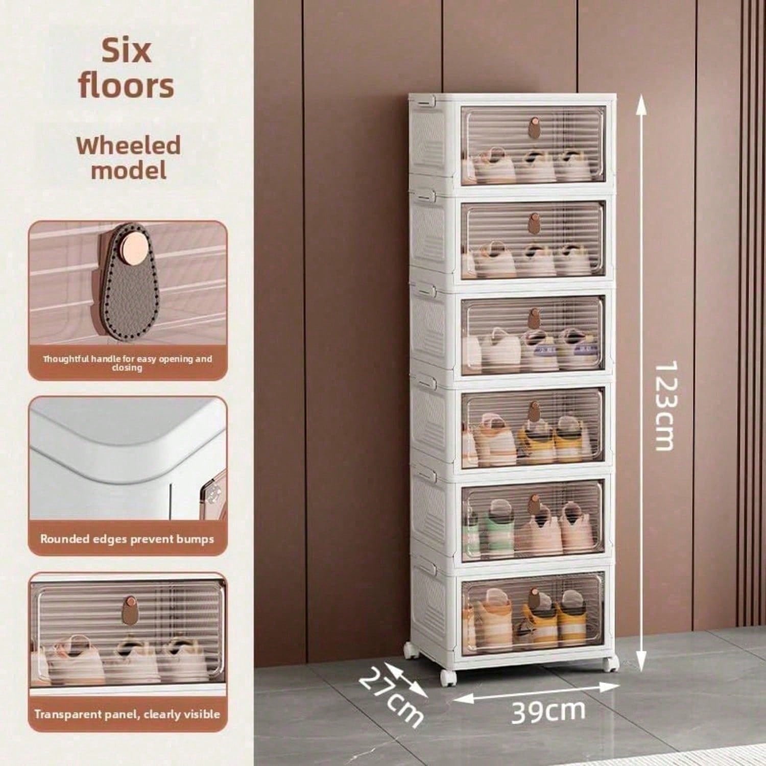 Stackable Shoe Cabinet with Clear Doors | Wheeled Closet Storage Tower for Small Spaces