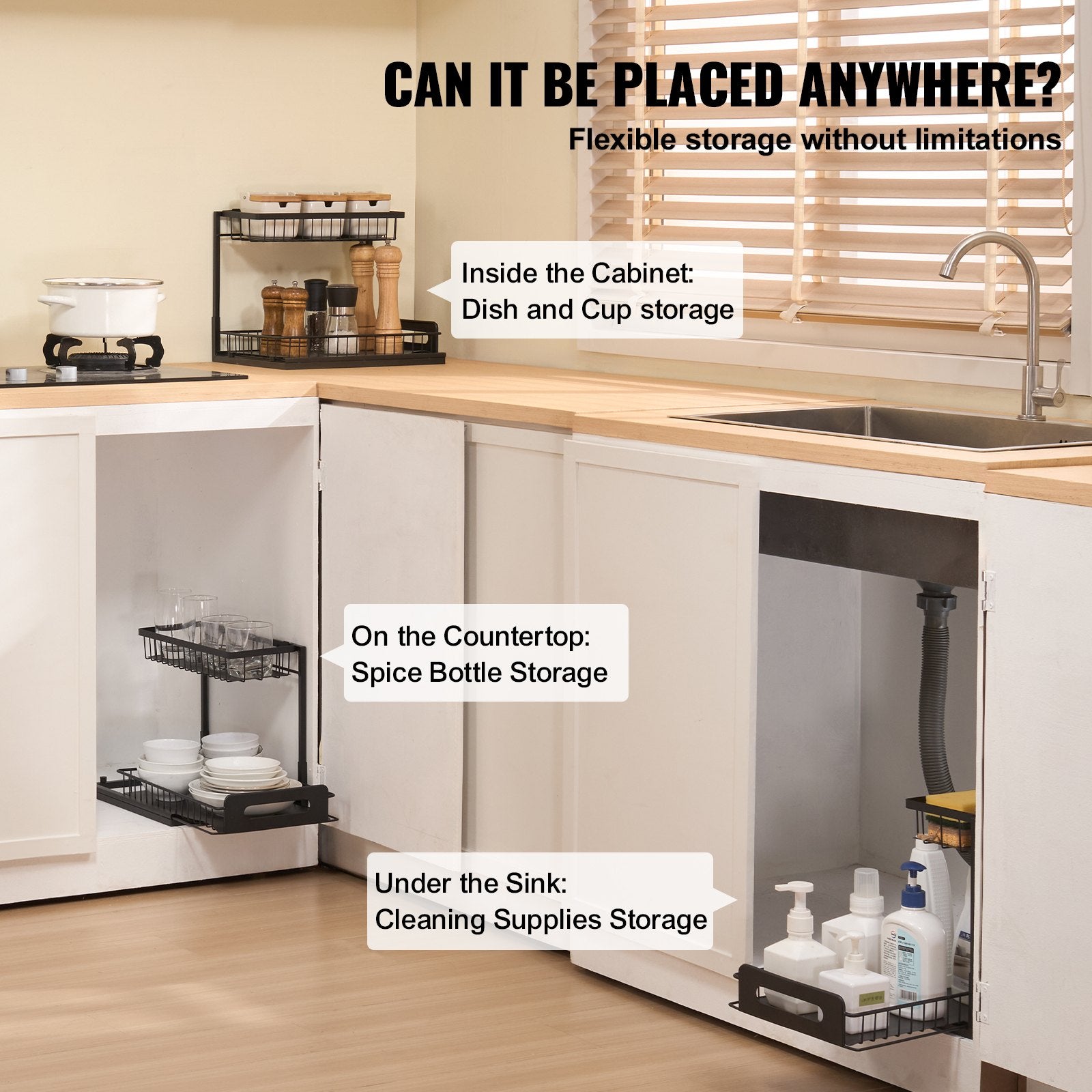 2-Tier Pull-Out Under Sink Organizer | Sliding Cabinet Basket for Kitchen & Bathroom