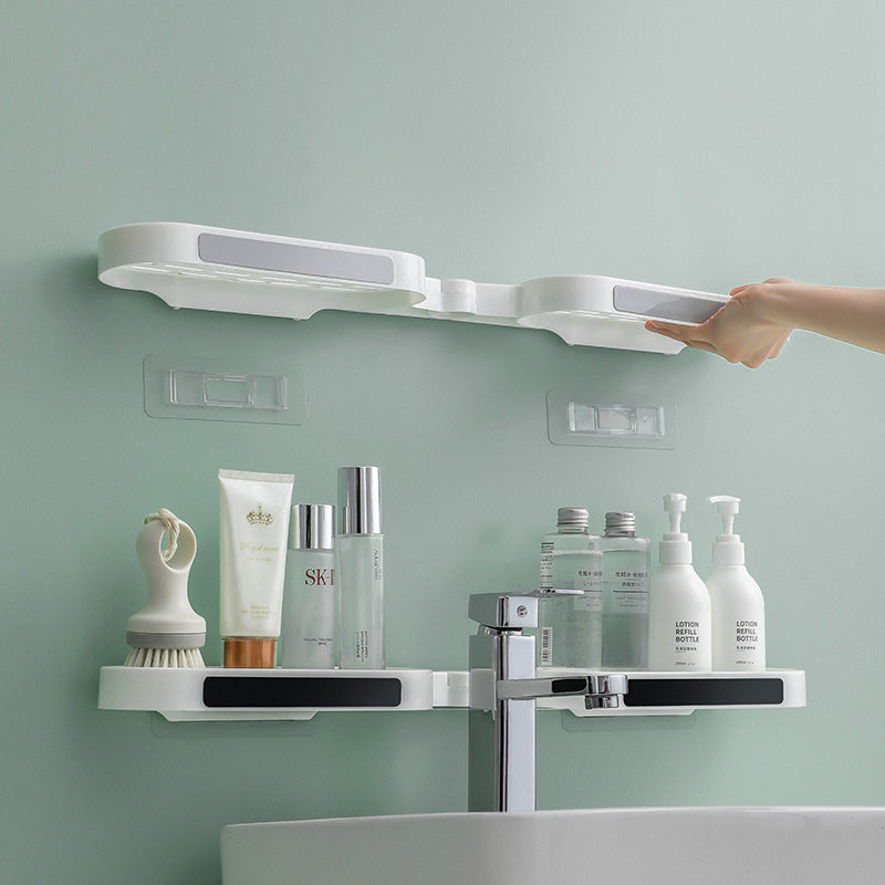 No-Drill Bathroom Wall Shelf | Foldable Adhesive Organizer for Sink, Shower & Countertop