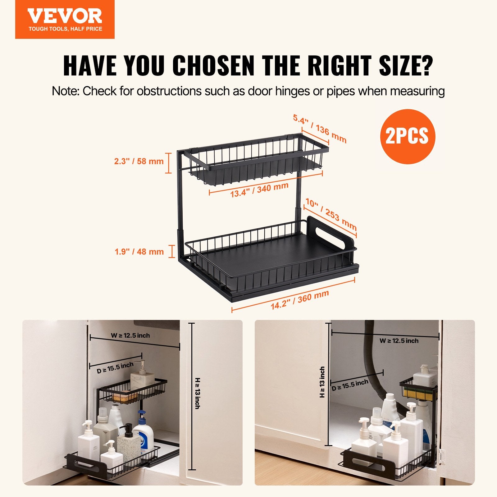 2-Tier Pull-Out Under Sink Organizer | Sliding Cabinet Basket for Kitchen & Bathroom
