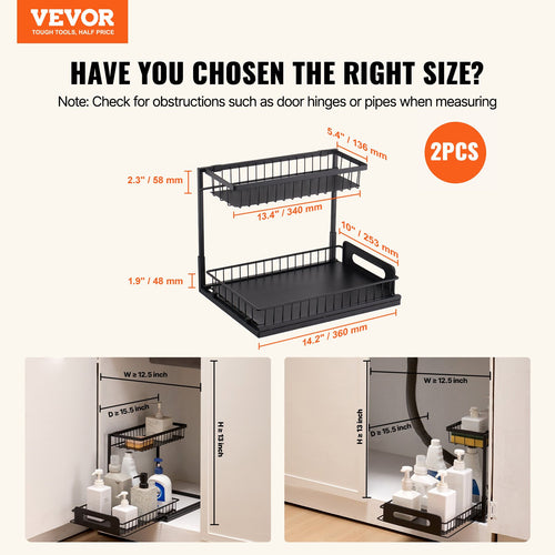 2-Tier Pull-Out Under Sink Organizer | Sliding Cabinet Basket for Kitchen & Bathroom