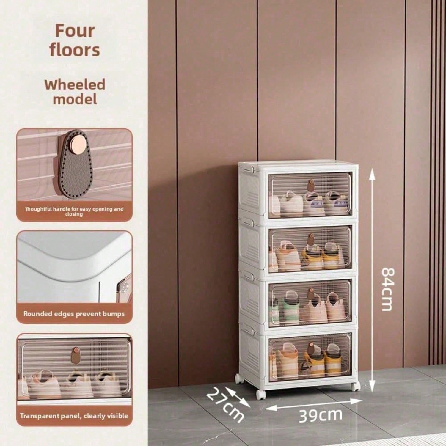 Stackable Shoe Cabinet with Clear Doors | Wheeled Closet Storage Tower for Small Spaces