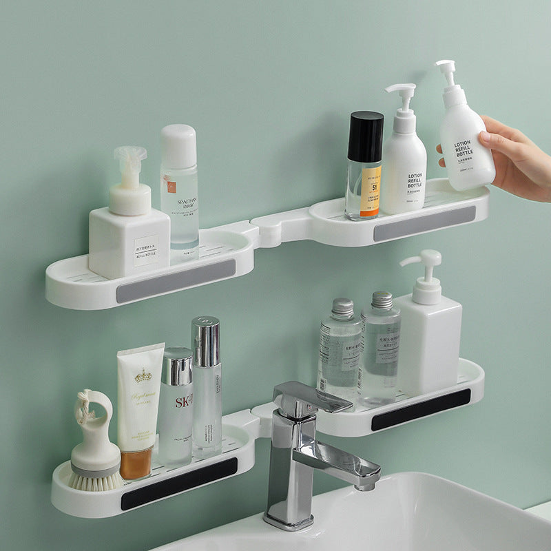 No-Drill Bathroom Wall Shelf | Foldable Adhesive Organizer for Sink, Shower & Countertop