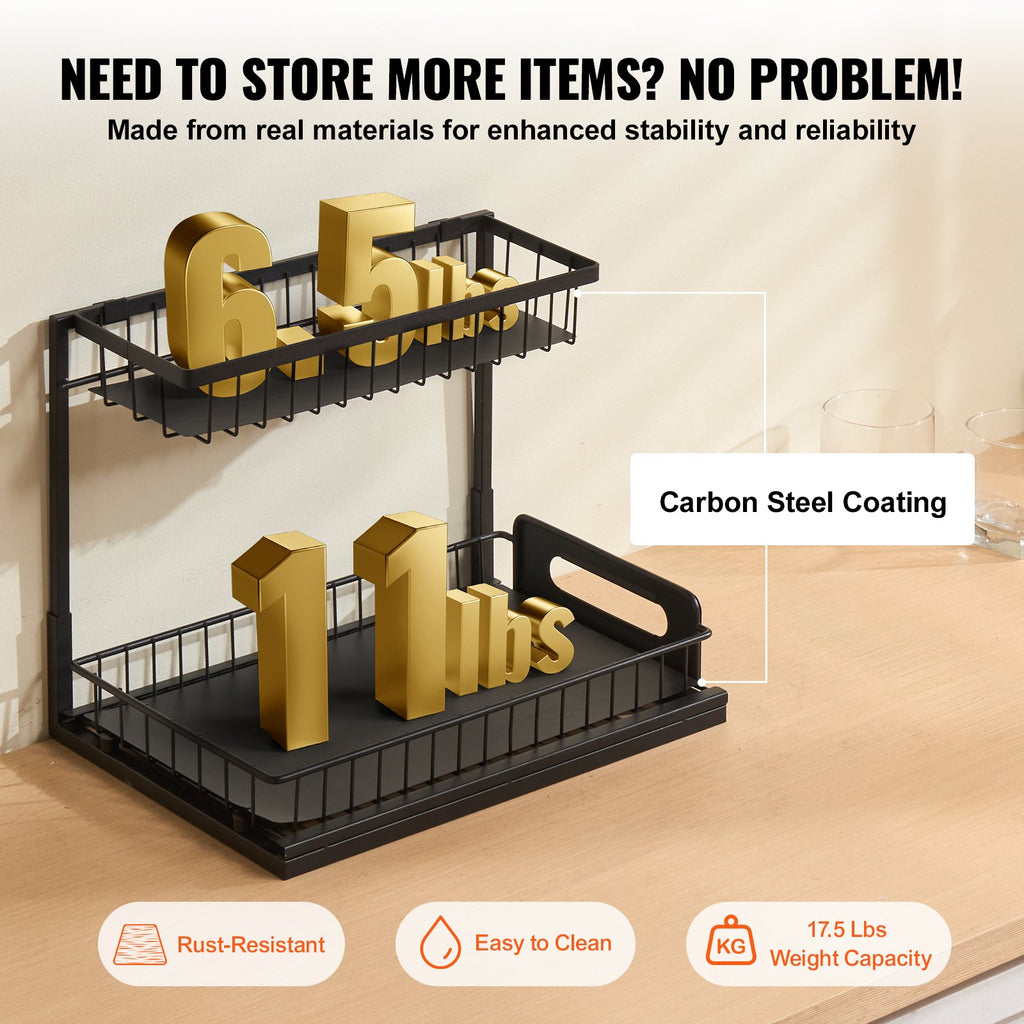 2-Tier Pull-Out Under Sink Organizer | Sliding Cabinet Basket for Kitchen & Bathroom