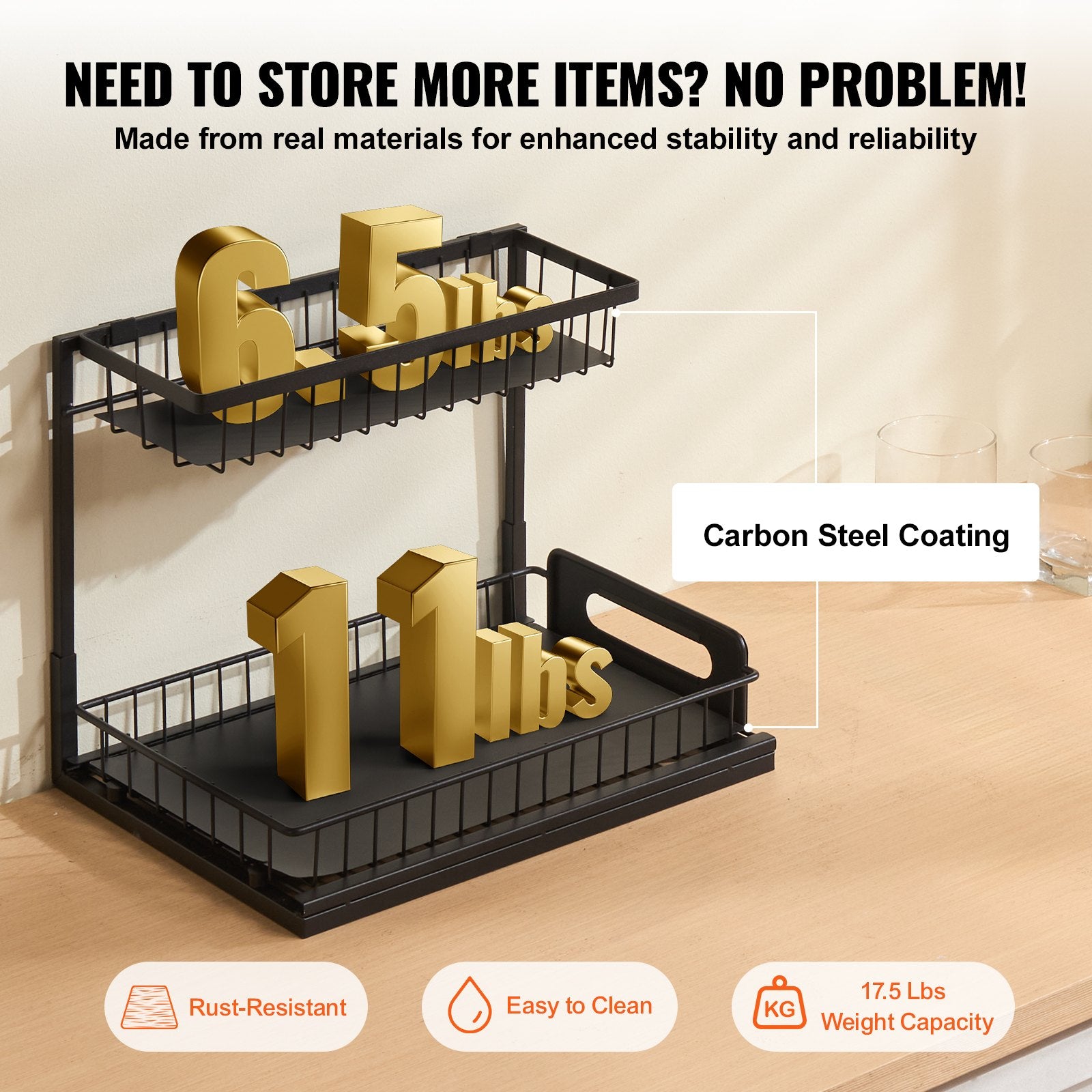 2-Tier Pull-Out Under Sink Organizer | Sliding Cabinet Basket for Kitchen & Bathroom